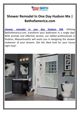 Shower Remodel In One Day Hudson Ma | Bathofamerica.com