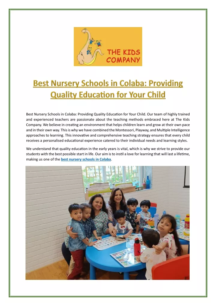best nursery schools in colaba providing quality
