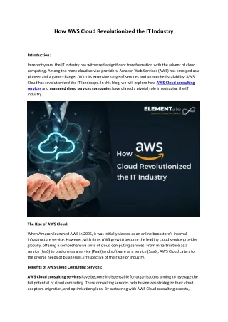 How AWS Cloud Revolutionized the IT Industry