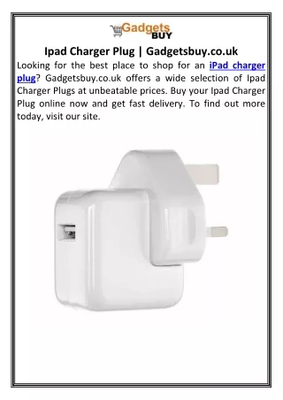 Ipad Charger Plug | Gadgetsbuy.co.uk