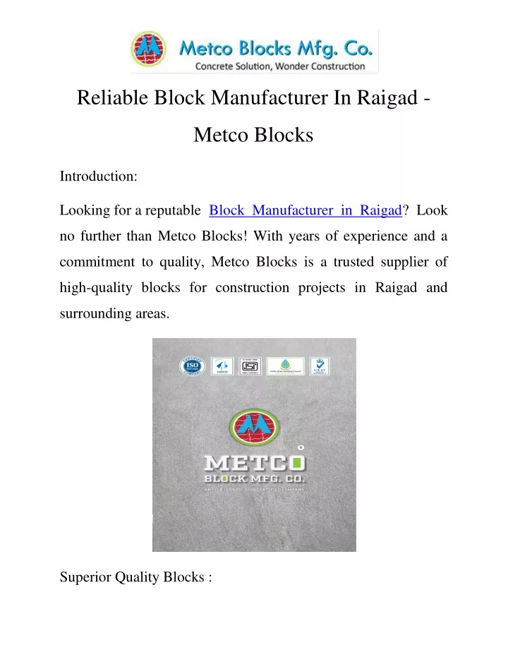 reliable block manufacturer in raigad