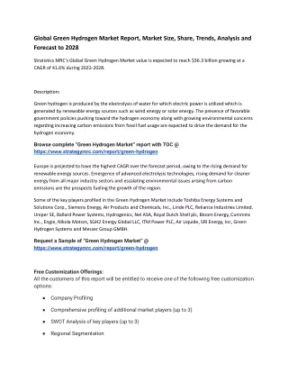 global green hydrogen market report market size