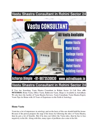 Vastu Shastra Consultant in Rohini Sector 24   91-9873530830