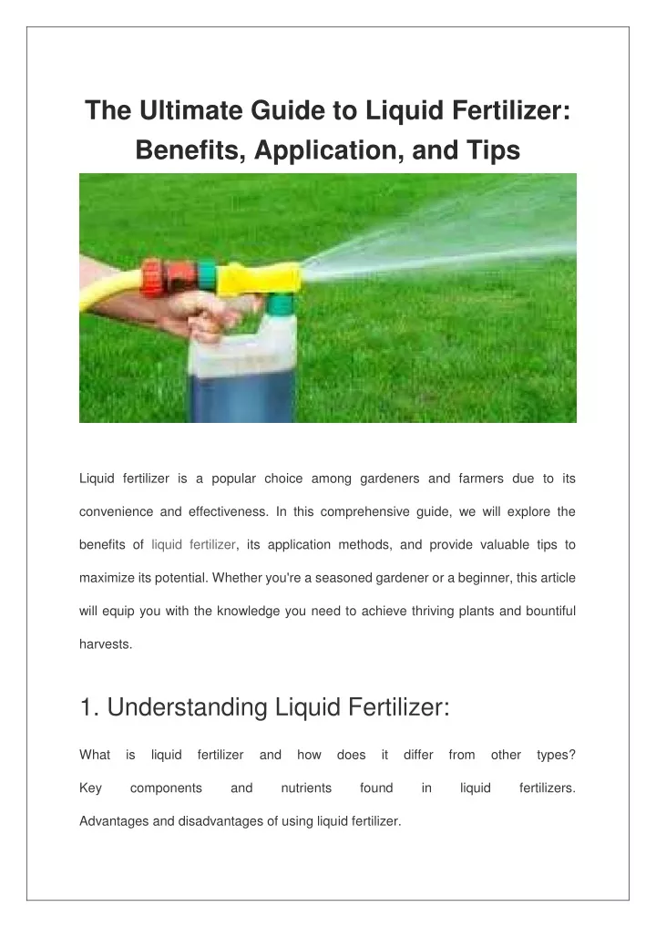 the ultimate guide to liquid fertilizer benefits