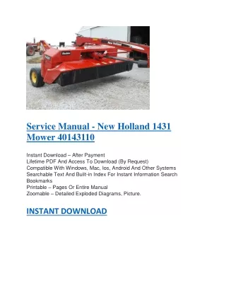 Service Manual - New Holland 1431 Mower 40143110