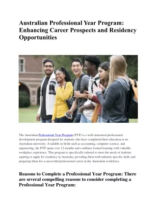 Australian Professional Year Program: Enhancing Career Prospects and Residency O