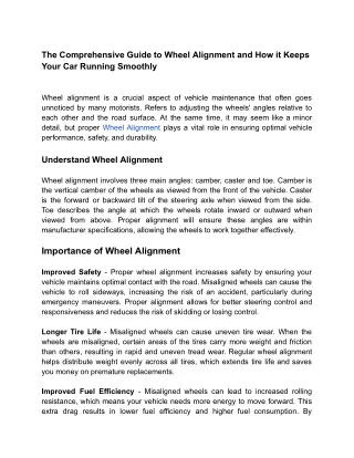 The Comprehensive Guide to Wheel Alignment and How it Keeps Your Car Running Smoothly