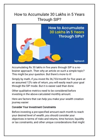How to Accumulate 30 Lakhs in 5 Years Through SIP