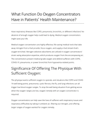 What Function Do Oxygen Concentrators Have in Patients Health Maintenance.docx