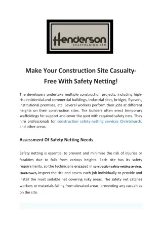 Find The Construction Safety-Netting Services In Christchurch