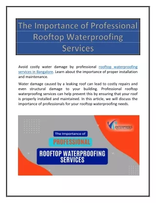 The Importance of Professional Rooftop Waterproofing Services