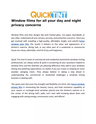 Window films for all your day and night privacy concerns.docx