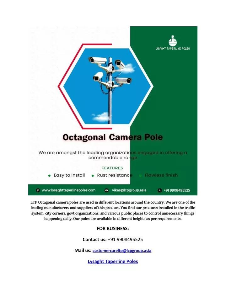 ltp octagonal camera poles are used in different