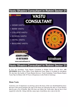 Vastu Shastra Consultant in Rohini Sector 21  91-9873530830