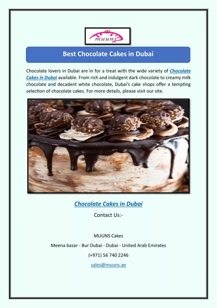 best chocolate cakes in dubai