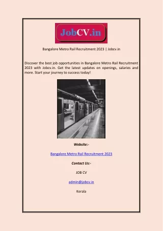 Bangalore Metro Rail Recruitment 2023  Jobcv in