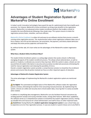 Advantages of Student Registration System of MarkersPro Online Enrollment
