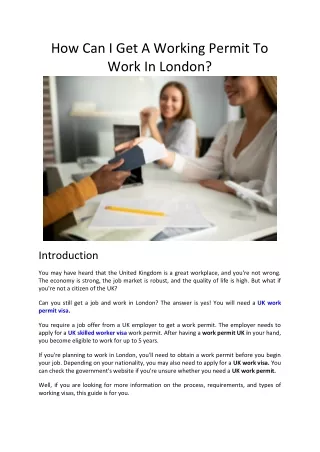 how can i get a working permit to work in london