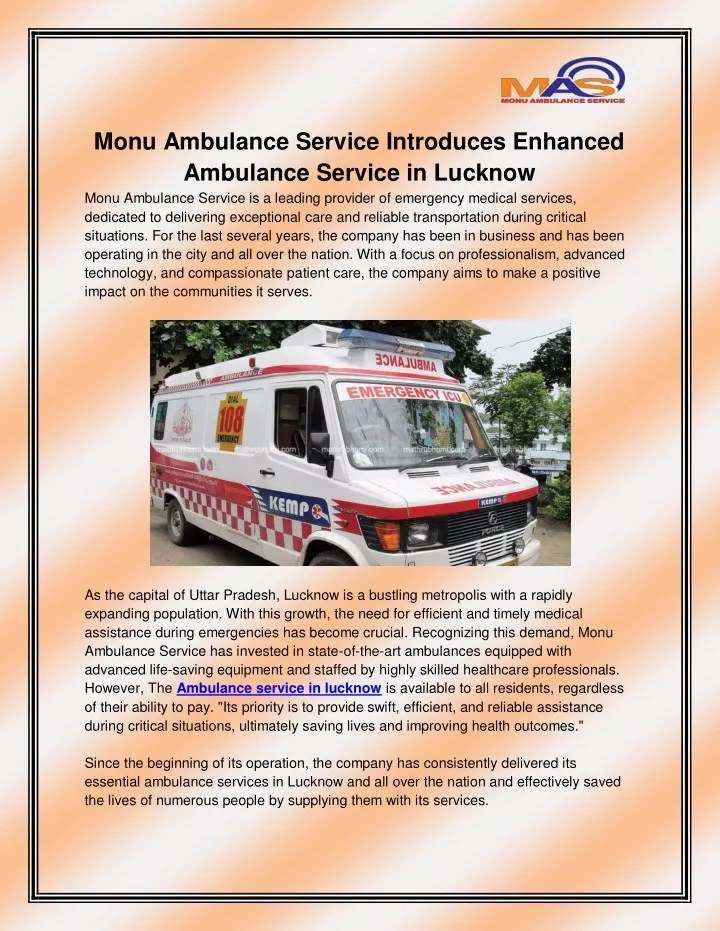 monu ambulance service introduces enhanced