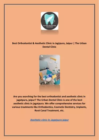 Best Orthodontist & Aesthetic Clinic in Jagtpura, Jaipur | The Urban Dental Clin