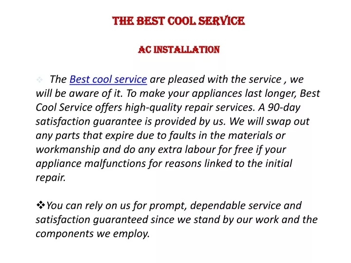 the best cool service ac installation