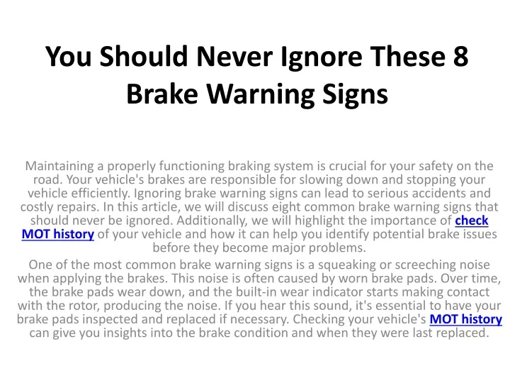you should never ignore these 8 brake warning signs