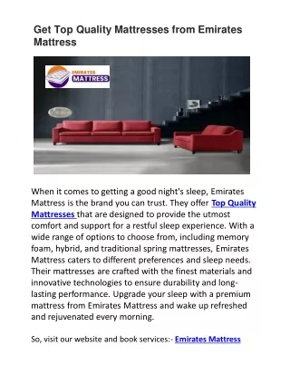 Get Top Quality Mattresses from Emirates Mattress