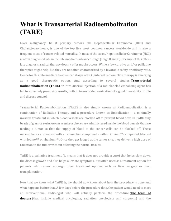 what is transarterial radioembolization tare