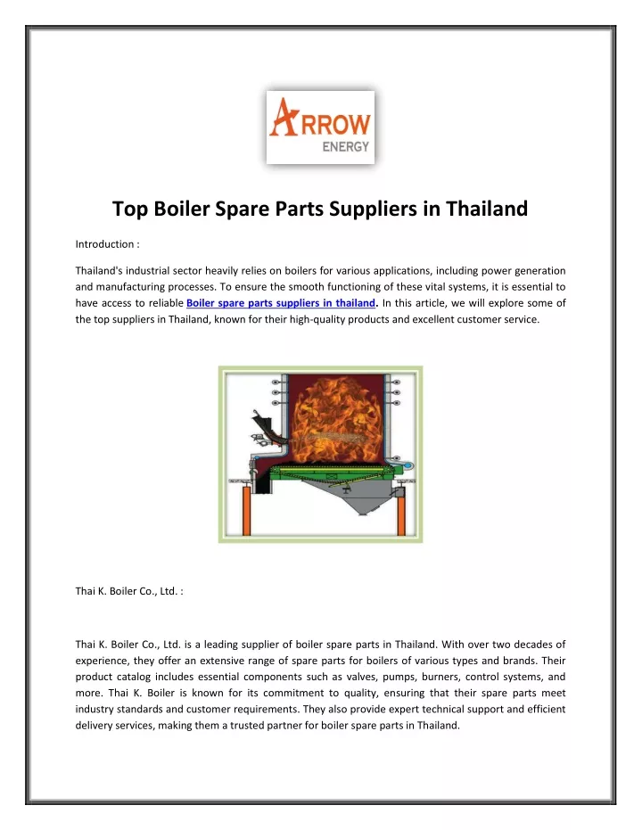 top boiler spare parts suppliers in thailand