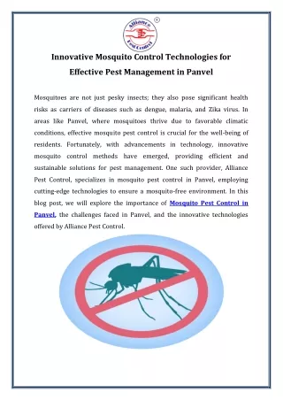 Innovative Mosquito Control Technologies for Effective Pest Management in Panvel