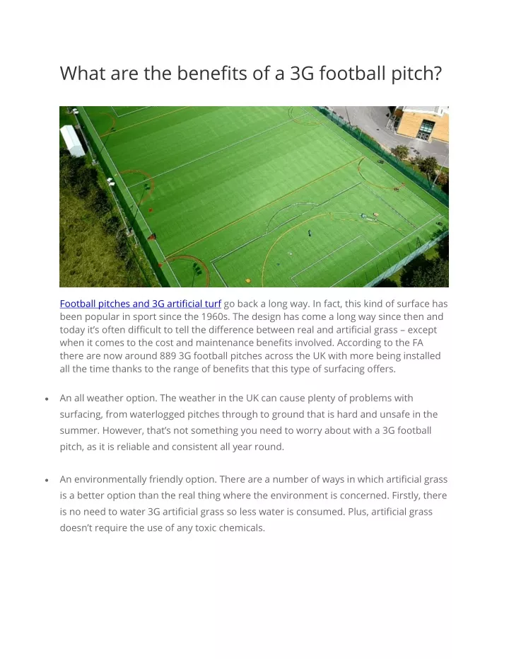 what are the benefits of a 3g football pitch