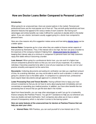 How are Doctor Loans Better Compared to Personal Loans?