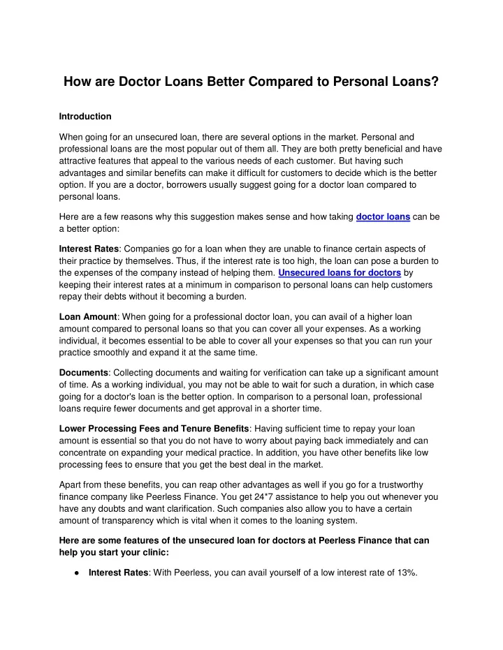 how are doctor loans better compared to personal