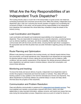 What Are the Key Responsibilities of an Independent Truck Dispatcher?