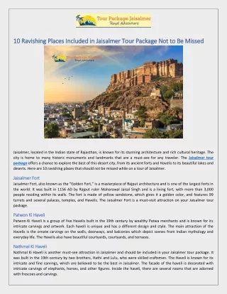 10 Ravishing Places Included in Jaisalmer Tour Package Not to Be Missed