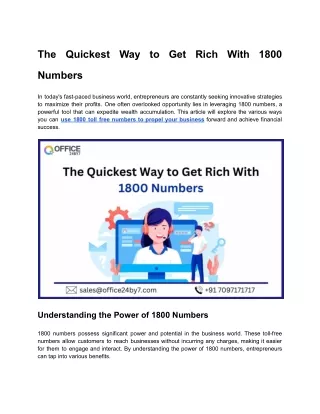 The Quickest Way to Get Rich With 1800 Numbers