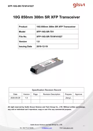 10G 850nm 300m SR XFP Transceiver