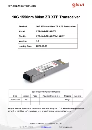 10G 1550nm 80km ZR XFP Transceiver