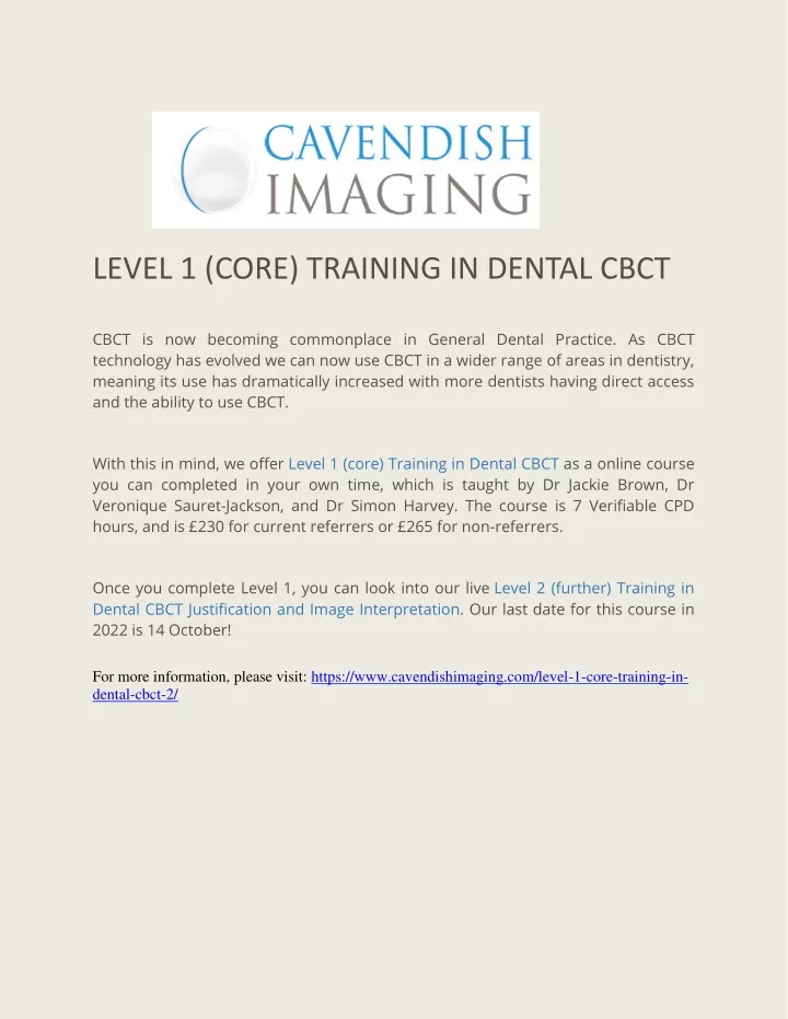 level 1 core training in dental cbct