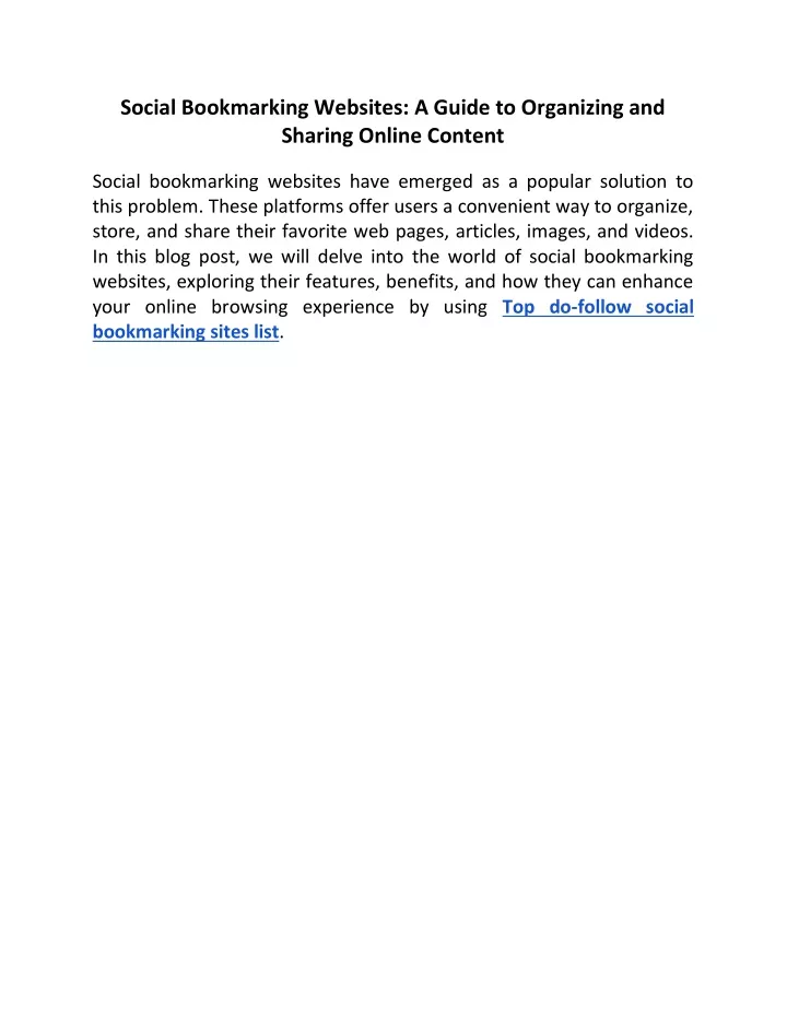 social bookmarking websites a guide to organizing