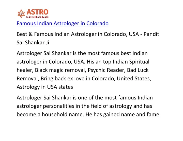 famous indian astrologer in colorado