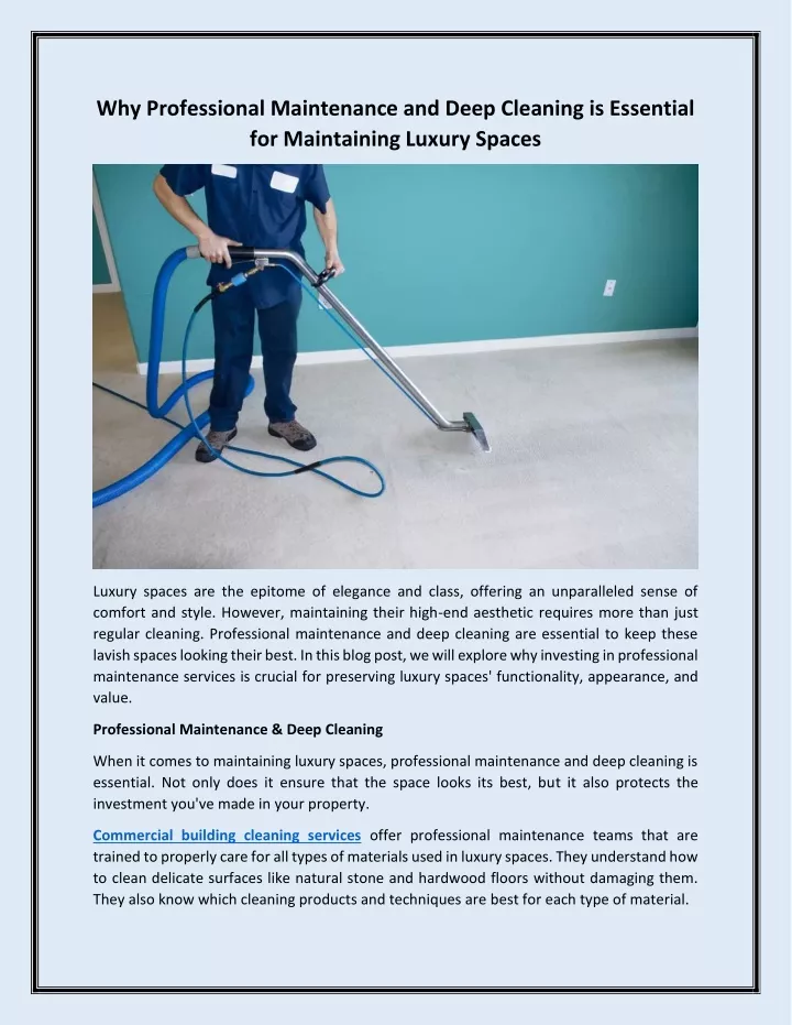 why professional maintenance and deep cleaning