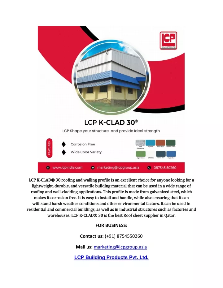 lcp k lcp k clad 30 roofing and walling profile