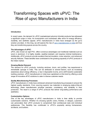 Transforming Spaces with uPVC_ The Rise of upvc Manufacturers in India