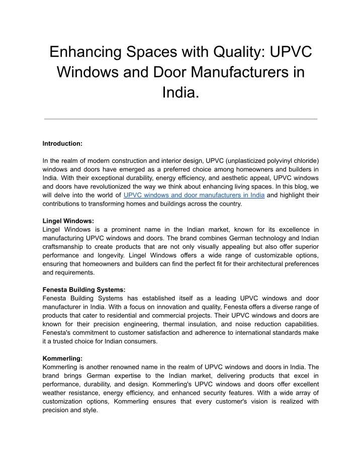 enhancing spaces with quality upvc windows
