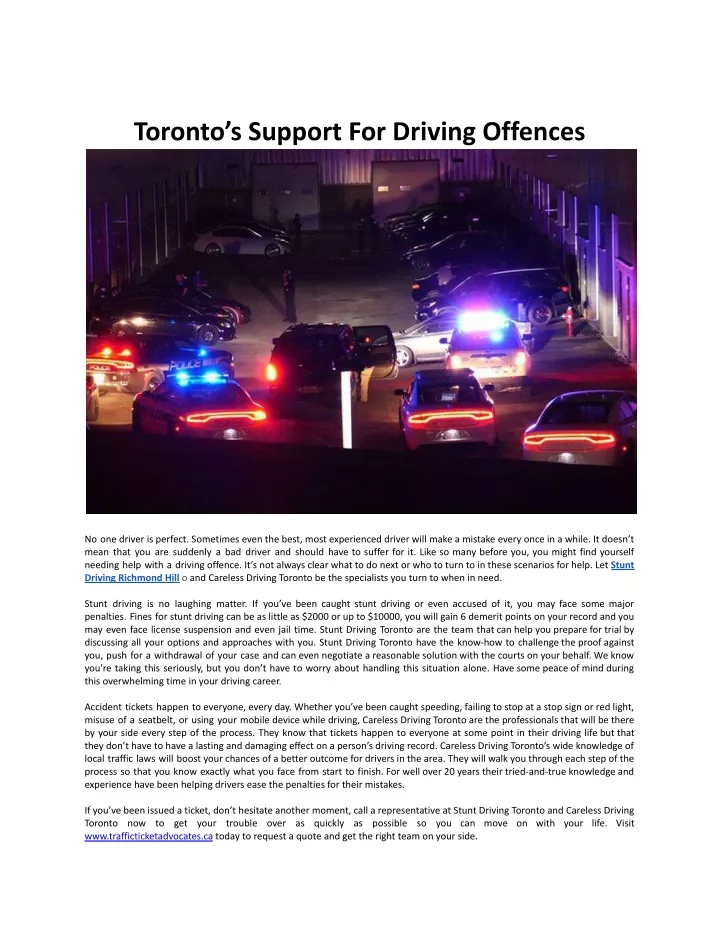 toronto s support for driving offences
