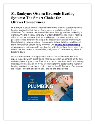 Looking for a top-rated Ottawa plumbing and heating company?