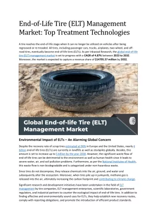 End-of-Life Tire (ELT) Management Market Blog