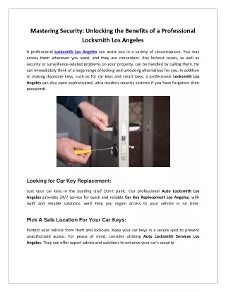 LLA Services - Auto Locksmith Services Los Angeles