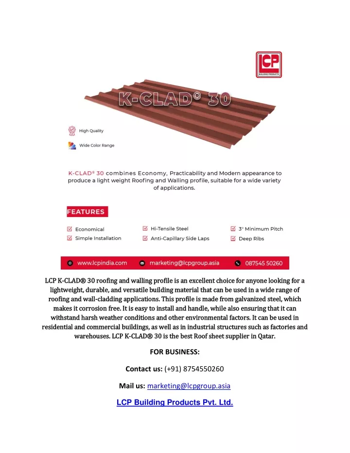 lcp k lcp k clad 30 roofing and walling profile